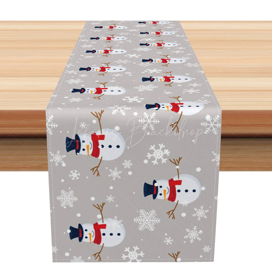 Lofaris Grey Snowflakes Snowman Repeat Christmas Table Runner