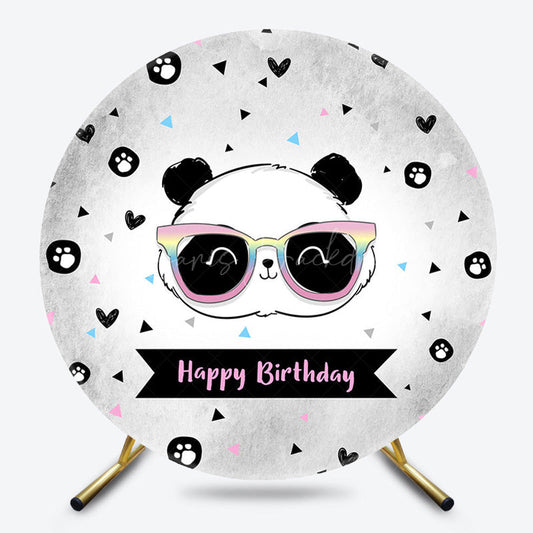 Lofaris Grey White Panda Head Round Happy Birthday Backdrop