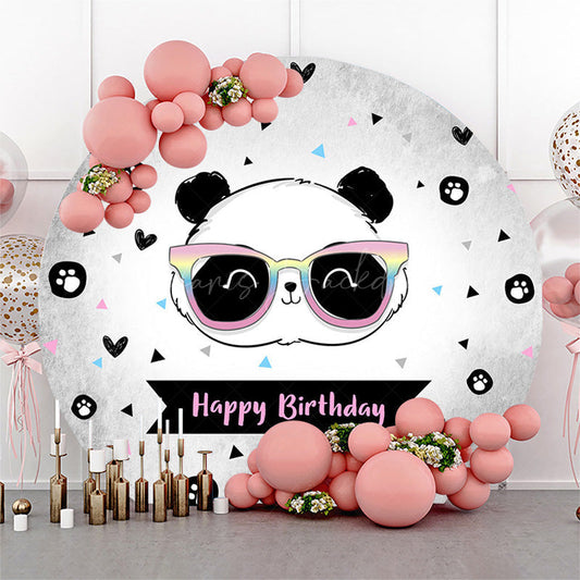Lofaris Grey White Panda Head Round Happy Birthday Backdrop