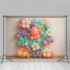 Lofaris Groovy Daisy Balloon Wall Photography Backdrop Pastel Floral Decor for Two First Birthday Cake Smash