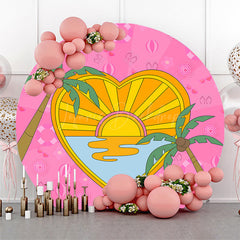 Lofaris Groovy Pink Sun Beach Palm Tree Round Party Backdrop