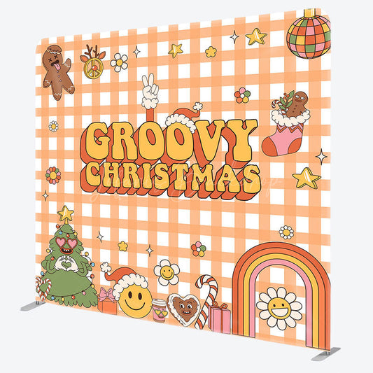 Lofaris Groovy Yellow Merry Christmas Pillow Case Backdrop