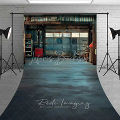 Lofaris Grunge Garage Interior Sweep Backdrop Rusted Metal Workshop Photography Floor Mat Mechanic Man Cave Decoration