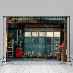 Lofaris Grunge Garage Photography Backdrop Rusted Metal Door Vintage Motorcycle Background Industrial Man Cave Photo Prop