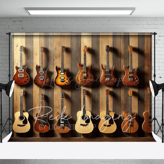 Lofaris Guitar Collection Wooden Wall Photography Backdrop