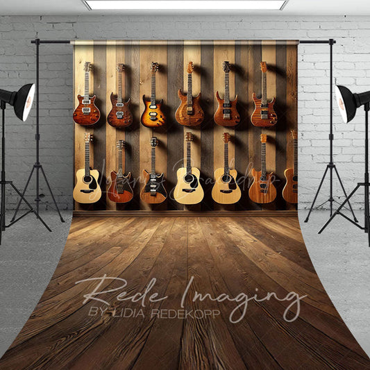 Lofaris Guitar Collection Wooden Wall Sweep Photo Backdrop