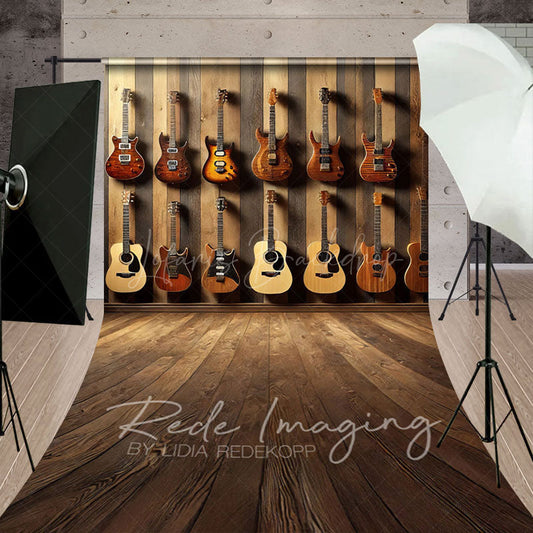 Lofaris Guitar Collection Wooden Wall Sweep Photo Backdrop