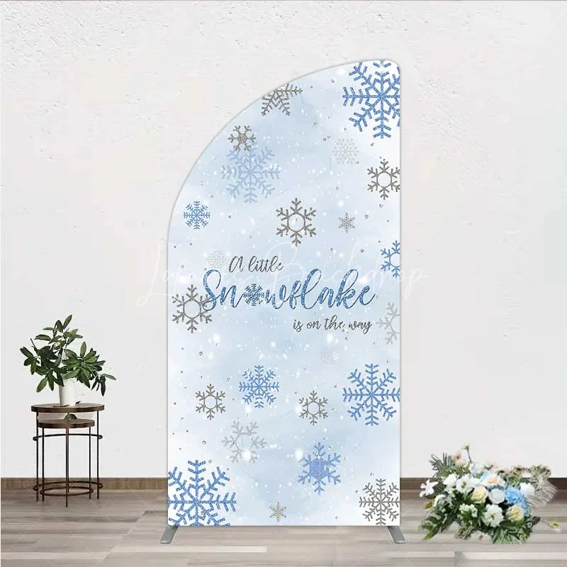 Lofaris Half Moon Arch Backdrop A Little Snowflake Is On The Way Cover Winter Blue Silver Baby Shower Background Boy Party Prop