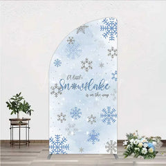 Lofaris Half Moon Arch Backdrop A Little Snowflake Is On The Way Cover Winter Blue Silver Baby Shower Background Boy Party Prop