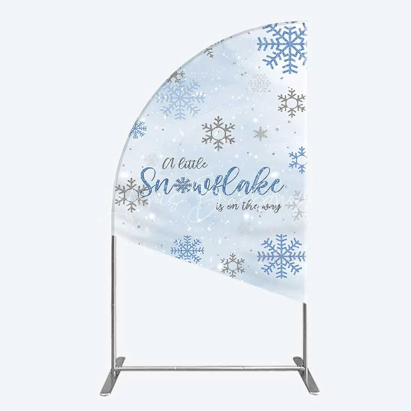 Lofaris Half Moon Arch Backdrop A Little Snowflake Is On The Way Cover Winter Blue Silver Baby Shower Background Boy Party Prop