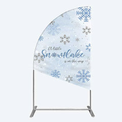 Lofaris Half Moon Arch Backdrop A Little Snowflake Is On The Way Cover Winter Blue Silver Baby Shower Background Boy Party Prop