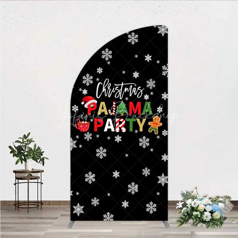 Lofaris Half Moon Arch Backdrop Christmas Pajama Party Winter Gingerbread Man Cocoa Snowflake Cover