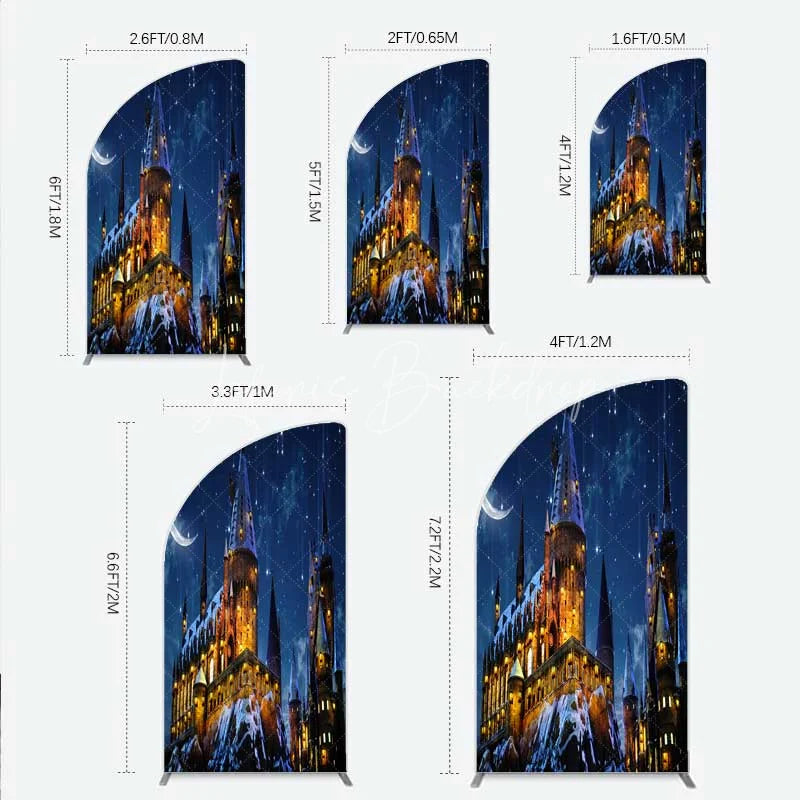 Lofaris Half Moon Arch Backdrop Magic Castle Night Wizard School Winter Starry Sky Cover