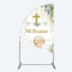 Lofaris Half Moon Arch Backdrop Mi Bautizo Angel Gold Cross Cover Greenery Eucalyptus Baptism Chiara Wall Background Religious Decor