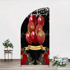 Lofaris Half Moon Arch Backdrop Red Gold Balloons Happy Birthday Cover Black Floral Rose Chiara Wall Background Party Decoration