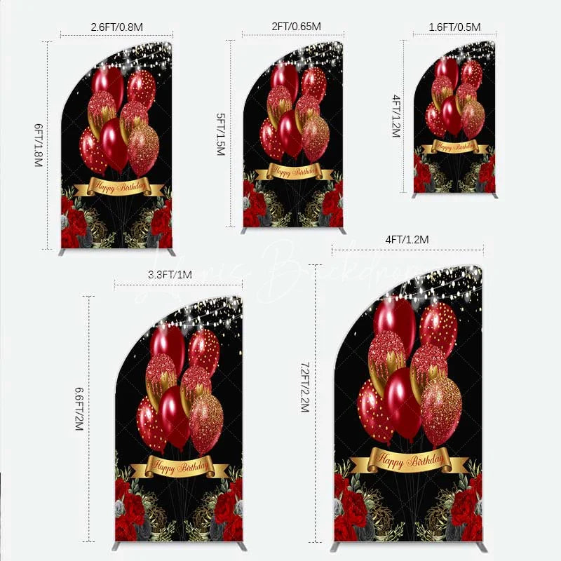 Lofaris Half Moon Arch Backdrop Red Gold Balloons Happy Birthday Cover Black Floral Rose Chiara Wall Background Party Decoration