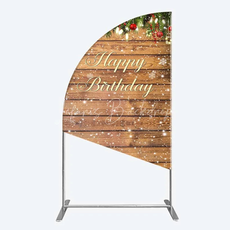 Lofaris Half Moon Arch Backdrop Rustic Wood Christmas Happy Birthday Cover Winter Pine Tree Light Background Holiday Born Party Decor