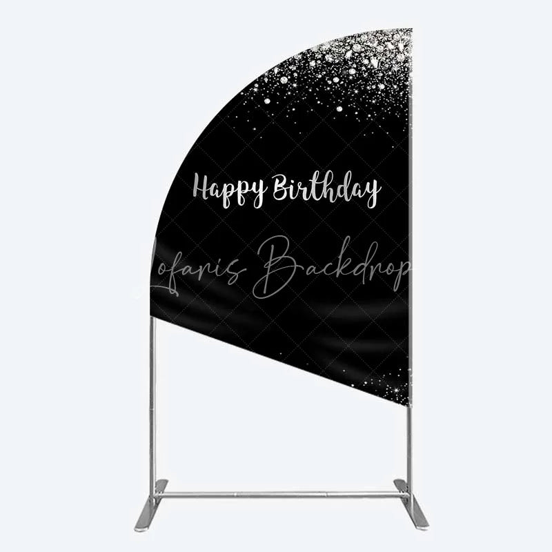 Lofaris Half Moon Arch Backdrop Silver Diamonds Glitz Black Background Sparkle Happy Birthday Cover