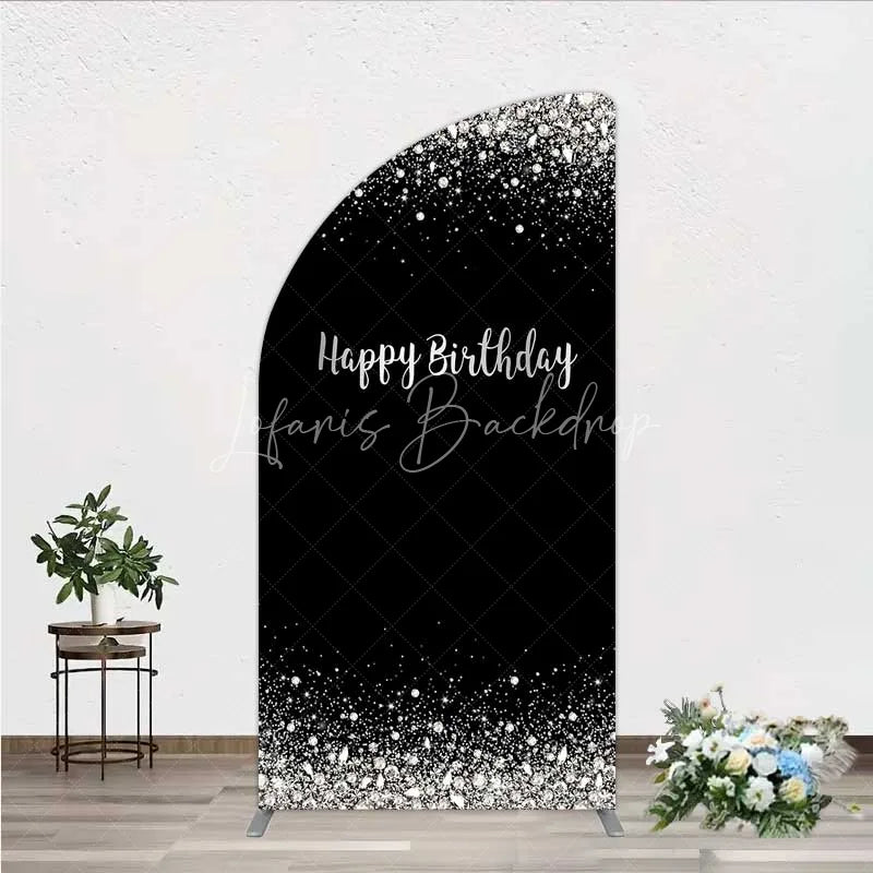 Lofaris Half Moon Arch Backdrop Silver Diamonds Glitz Black Background Sparkle Happy Birthday Cover