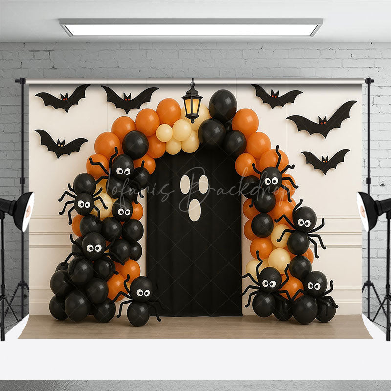 Lofaris Halloween Balloon Arch Photography Backdrop Orange and Black Ghost Spider Spooky Party Photo Booth Decor