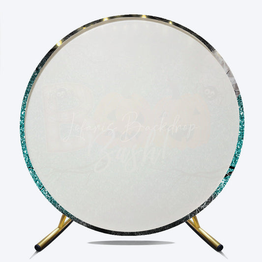 Lofaris Halloween Boo Bash Round Backdrop Teal Glitter with Pumpkins and Spiders Spooky Cute Kids Party Photo Prop