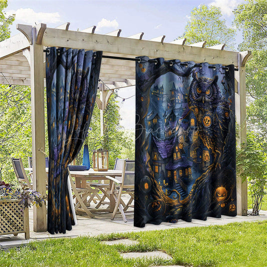 Lofaris Halloween City Waterproof Printed Outdoor Curtains