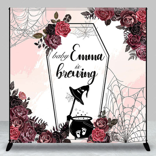 Lofaris Halloween Floral Baby Is Brewing Custom Name Backdrop