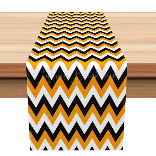 Lofaris Halloween Geometric Table Runner with Orange Black and White Triangles for Modern Party Decor