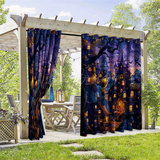 Lofaris Halloween House Waterproof Printed Outdoor Curtains