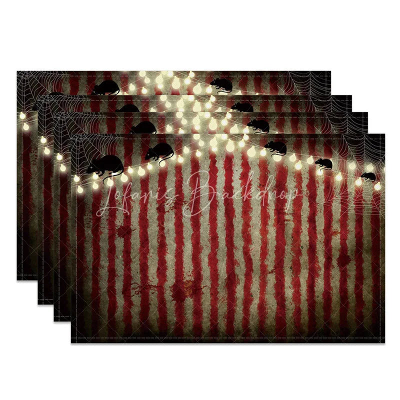 Lofaris Halloween Mouse and Cobweb Set of 4 Placemats with Light Bulbs for Quirky Spooky Party Decor