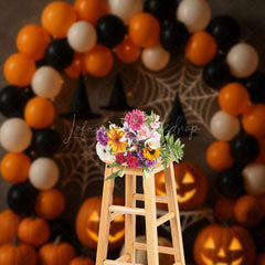 Lofaris Halloween Party Balloon Arch Photography Backdrop Orange and Black Jack-o-lanterns Spooky Photo Booth Decor