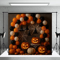 Lofaris Halloween Party Balloon Arch Photography Backdrop Orange and Black Jack-o-lanterns Spooky Photo Booth Decor