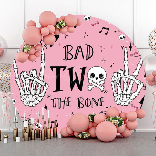 Lofaris Halloween Pink Bad Two The Bone Round Birthday Backdrop