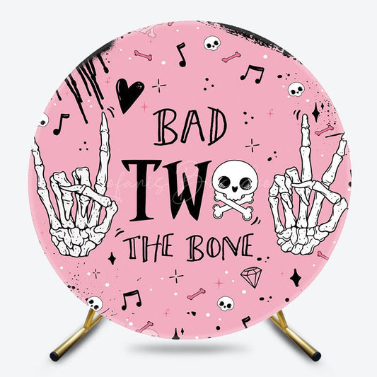 Lofaris Halloween Pink Bad Two The Bone Round Birthday Backdrop