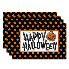 Lofaris Halloween Polka Dot and Jack-O’-Lantern Set of 4 Placemats for Fun Spooky Kids Party Decorations