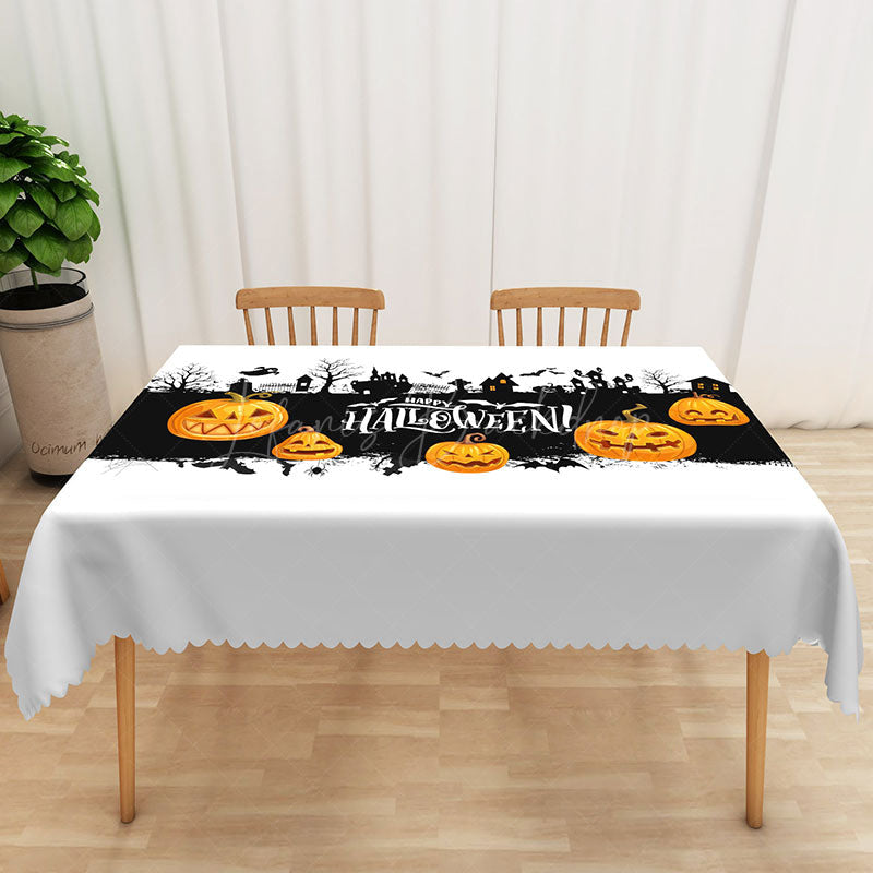 Lofaris Halloween Rectangle Tablecloth with Bats and Jack O’ Lanterns for Spooky Holiday Party Dining Decor