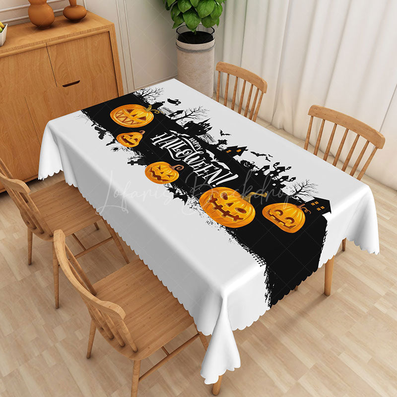 Lofaris Halloween Rectangle Tablecloth with Bats and Jack O’ Lanterns for Spooky Holiday Party Dining Decor
