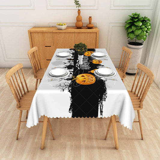 Lofaris Halloween Rectangle Tablecloth with Bats and Jack O’ Lanterns for Spooky Holiday Party Dining Decor