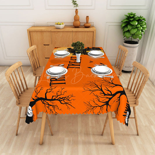 Lofaris Halloween Rectangle Tablecloth with Orange Black and White Jack O’ Lanterns for Spooky Party Decor