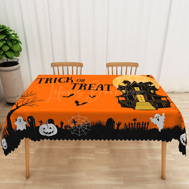 Lofaris Halloween Rectangle Tablecloth with Orange Black and White Jack O’ Lanterns for Spooky Party Decor