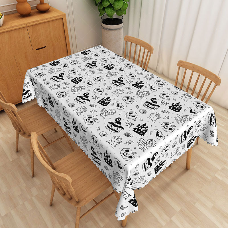 Lofaris Halloween Rectangle Tablecloth with Skulls and Jack o’ Lanterns for Spooky Holiday Party Decor
