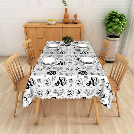 Lofaris Halloween Rectangle Tablecloth with Skulls and Jack o’ Lanterns for Spooky Holiday Party Decor