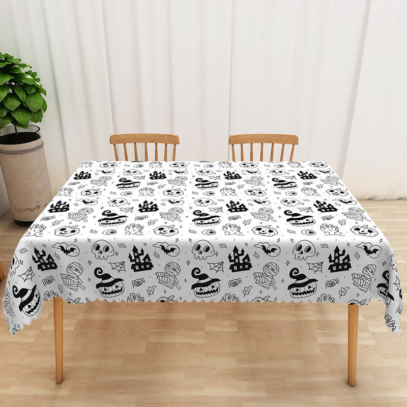Lofaris Halloween Rectangle Tablecloth with Skulls and Jack o’ Lanterns for Spooky Holiday Party Decor