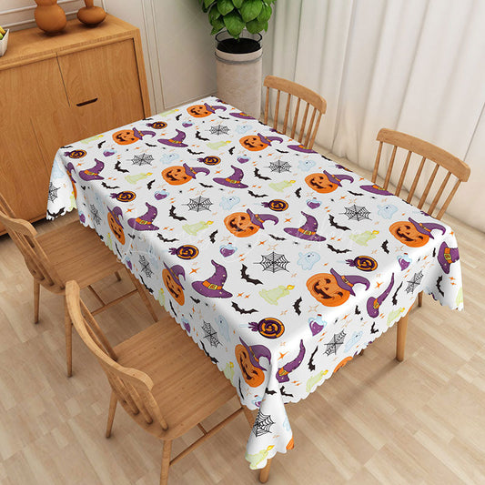 Lofaris Halloween Rectangle Tablecloth with Witch Hats Pumpkins and Bats for Spooky Fun Party Decor