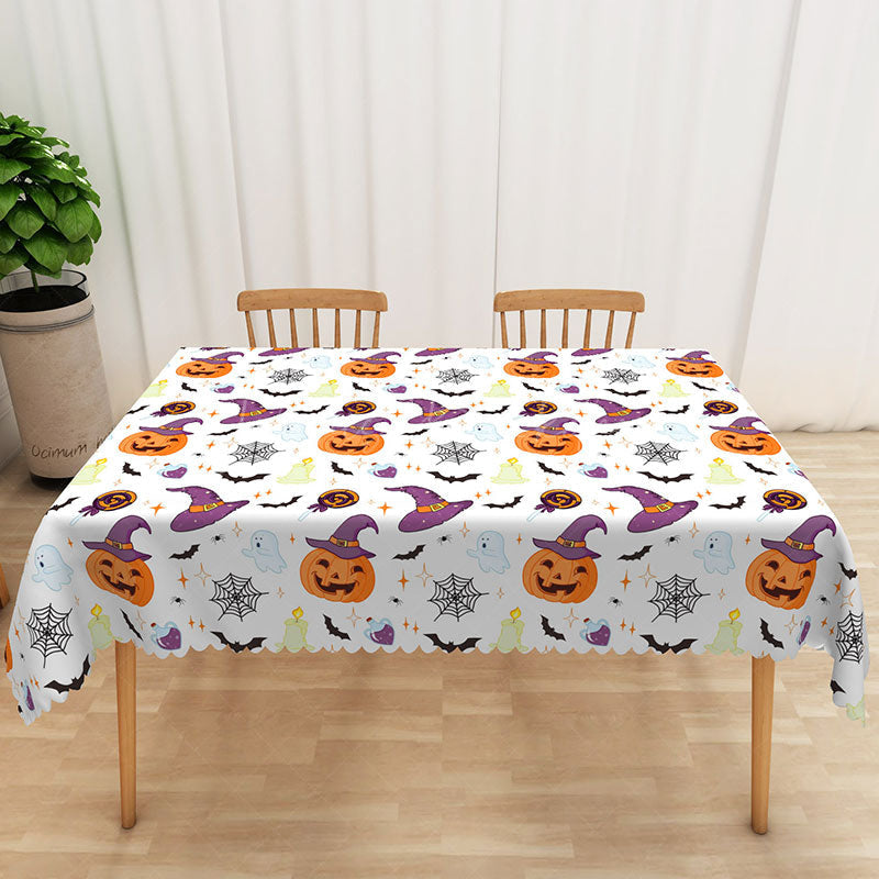 Lofaris Halloween Rectangle Tablecloth with Witch Hats Pumpkins and Bats for Spooky Fun Party Decor