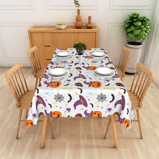 Lofaris Halloween Rectangle Tablecloth with Witch Hats Pumpkins and Bats for Spooky Fun Party Decor