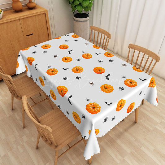 Lofaris Halloween Rectangle Tablecloth with Yellow Pumpkins and Bats for Spooky Fun Holiday Party Decor