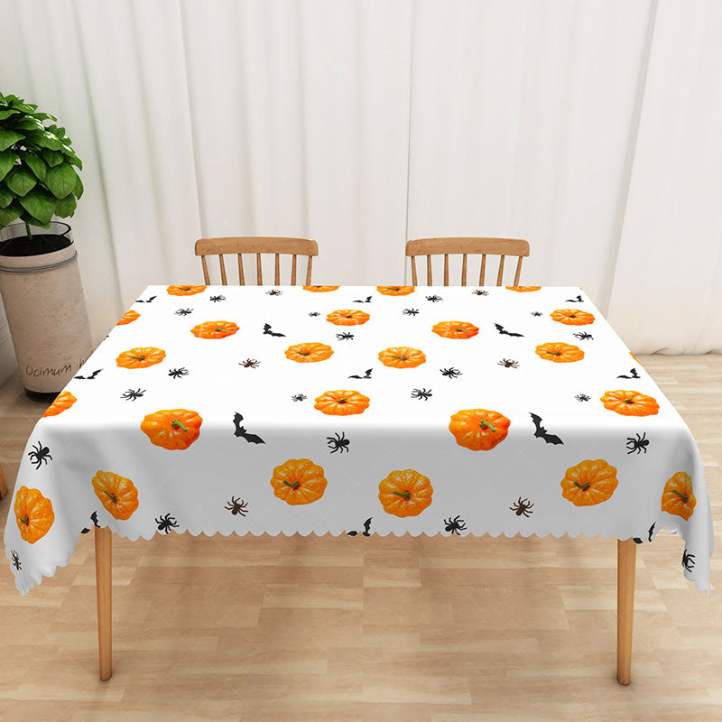 Lofaris Halloween Rectangle Tablecloth with Yellow Pumpkins and Bats for Spooky Fun Holiday Party Decor