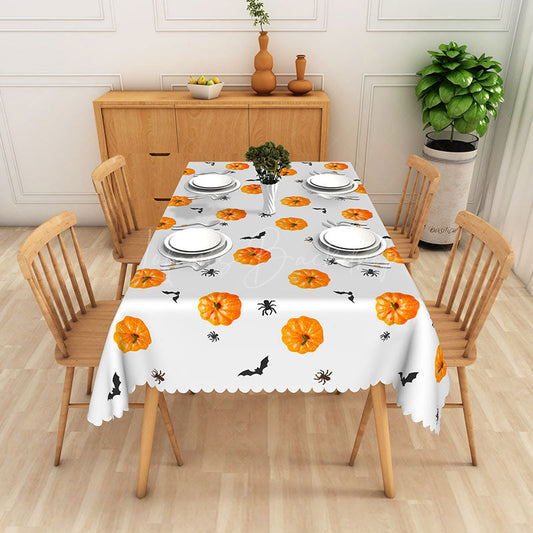 Lofaris Halloween Rectangle Tablecloth with Yellow Pumpkins and Bats for Spooky Fun Holiday Party Decor