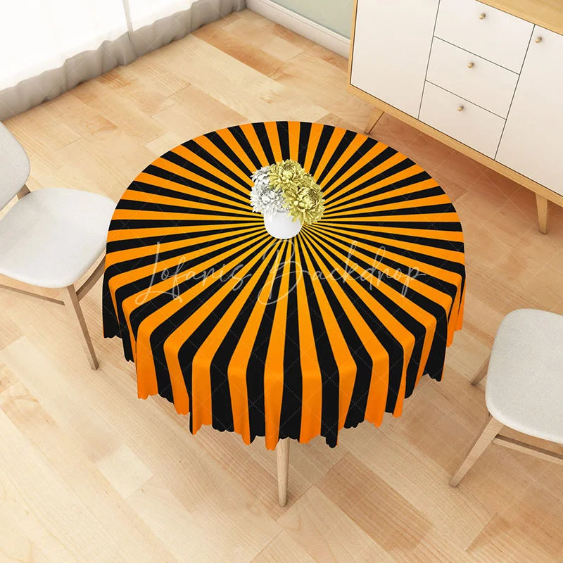 Lofaris Halloween Round Tablecloth with Black and Orange Stripes for Festive Spooky Holiday Party Decor